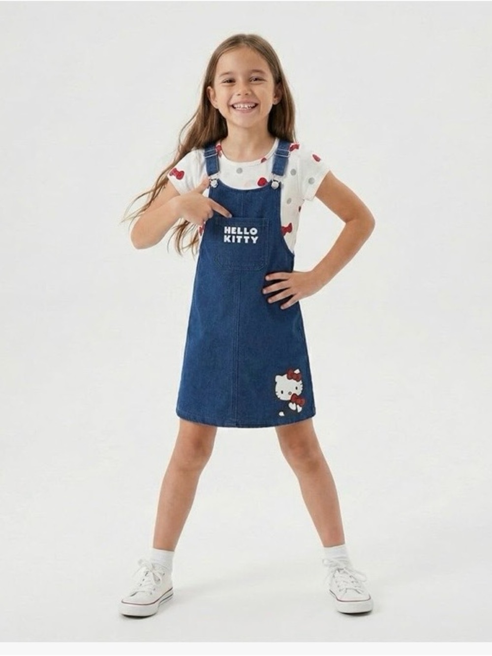 Hello Kitty Blue Denim Skirt with Red Bow Accents